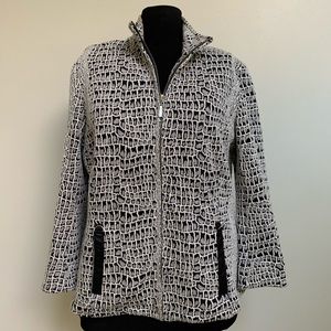 Erin London Top Jacket-Black Gray Ivory Reptile Pattern-Full Zip-Cotton Poly-S